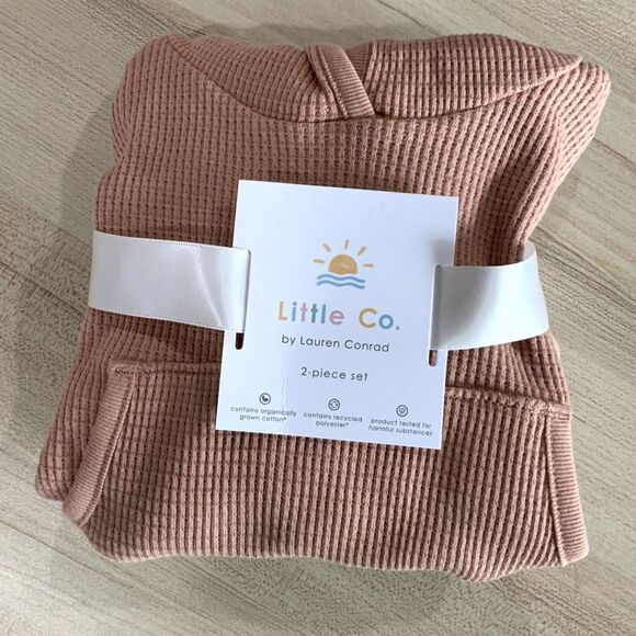 NWT!! 2 Piece Thermal Pant and Hoodie Set in Mauve in Newborn By Little Co. - Picture 2 of 6